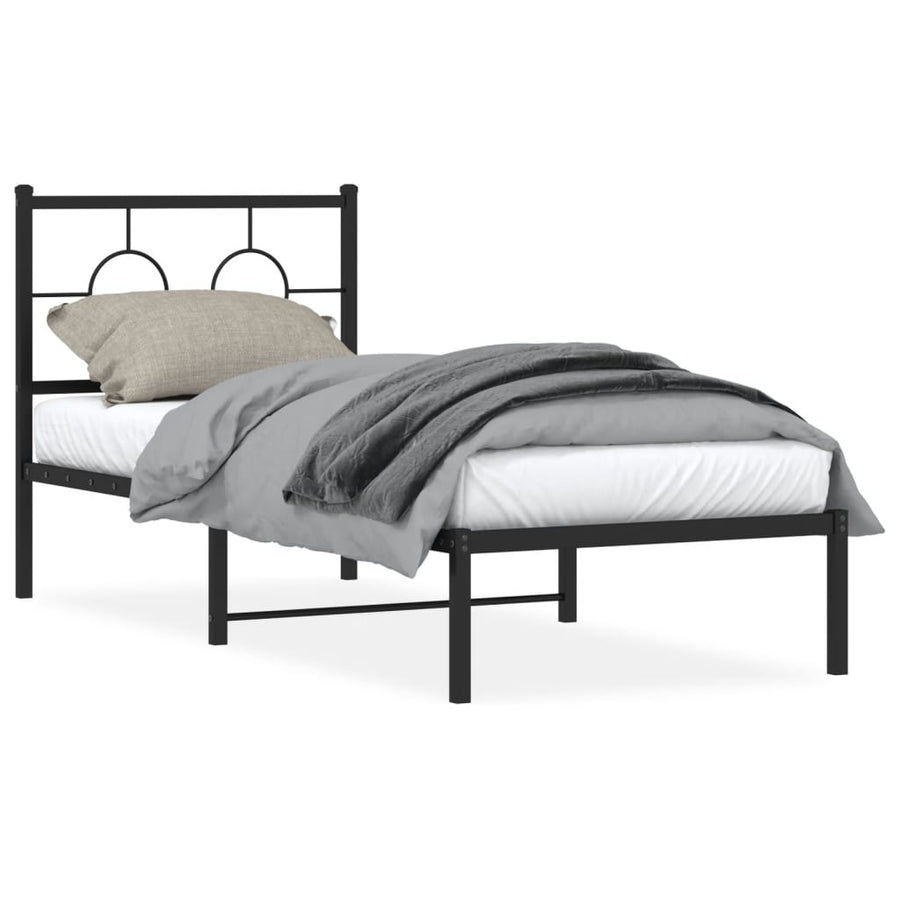 Bedframe Metaal Zwart 80 x 200 cm met hoofdbord