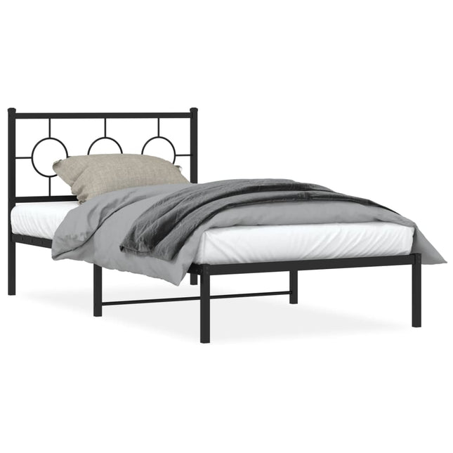 Bedframe Metaal Zwart 100 x 190 cm met hoofdbord