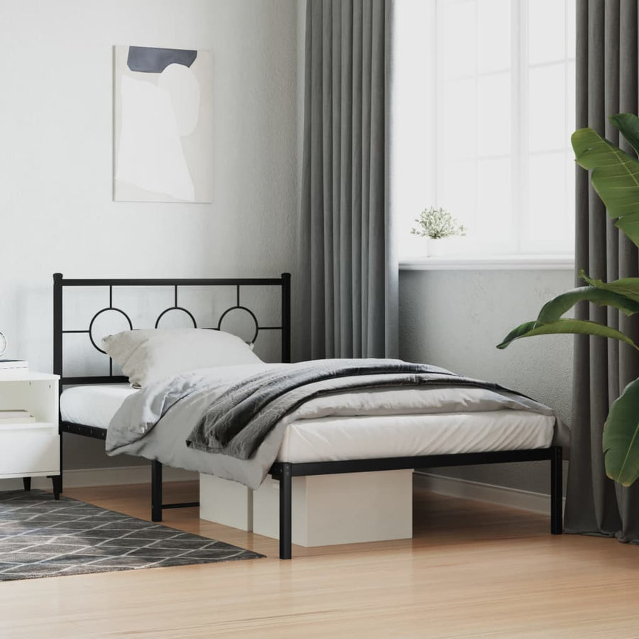 Bedframe Metaal Zwart 107 x 203 cm met hoofdbord