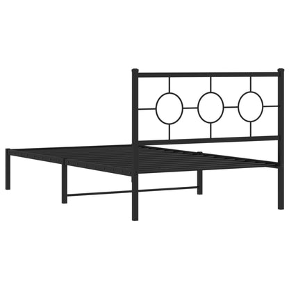 Bedframe Metaal Zwart 107 x 203 cm met hoofdbord