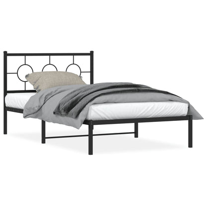 Bedframe Metaal Zwart 107 x 203 cm met hoofdbord