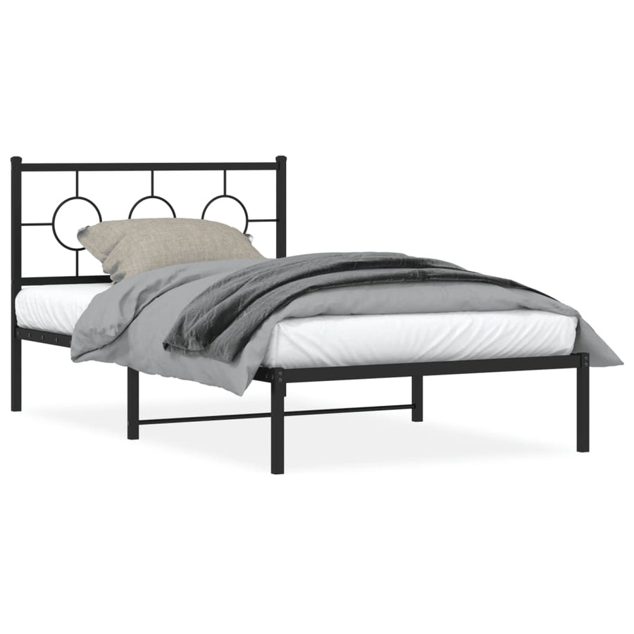 Bedframe Metaal Zwart 107 x 203 cm met hoofdbord