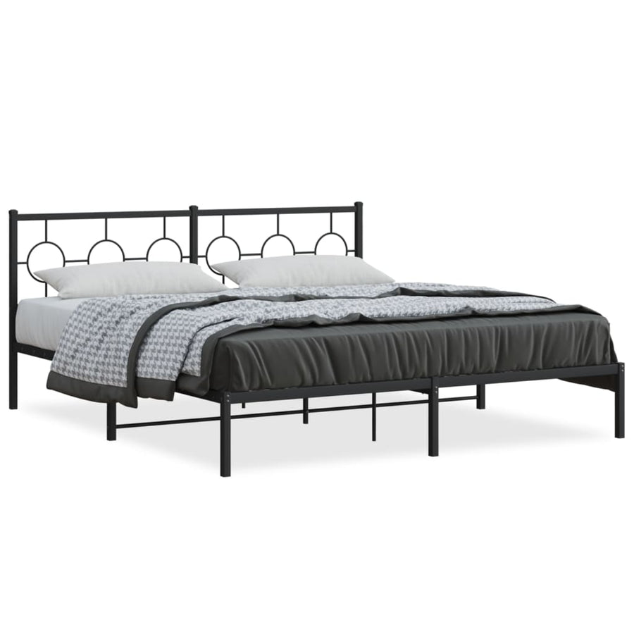 Bedframe Metaal 180 x 200 cm Zwart met hoofdbord