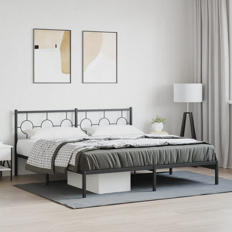 Bedframe Metaal 180 x 200 cm Zwart met hoofdbord