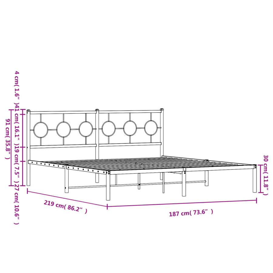 Bedframe Metaal Zwart 183 x 213 cm met hoofdbord