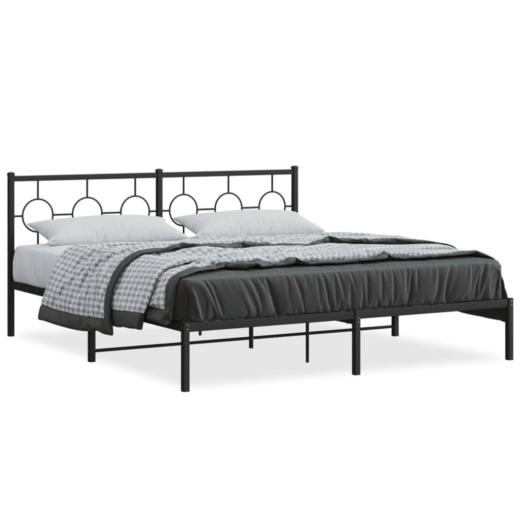 Bedframe Metaal Zwart 183 x 213 cm met hoofdbord