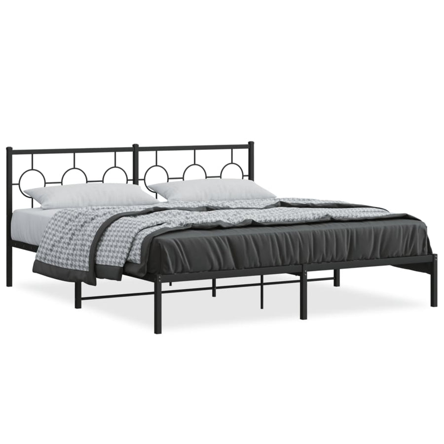 Bedframe Metaal Zwart 183 x 213 cm met hoofdbord