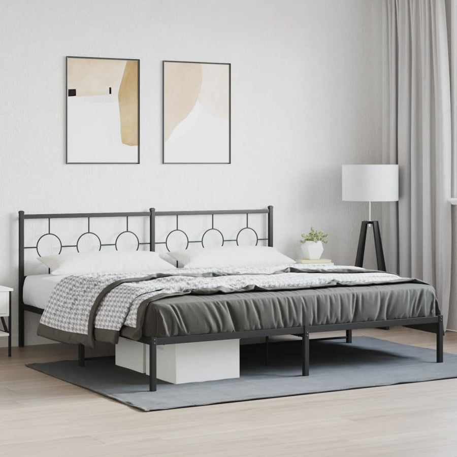 Bedframe Metaal Zwart 193 x 203 cm met hoofdbord