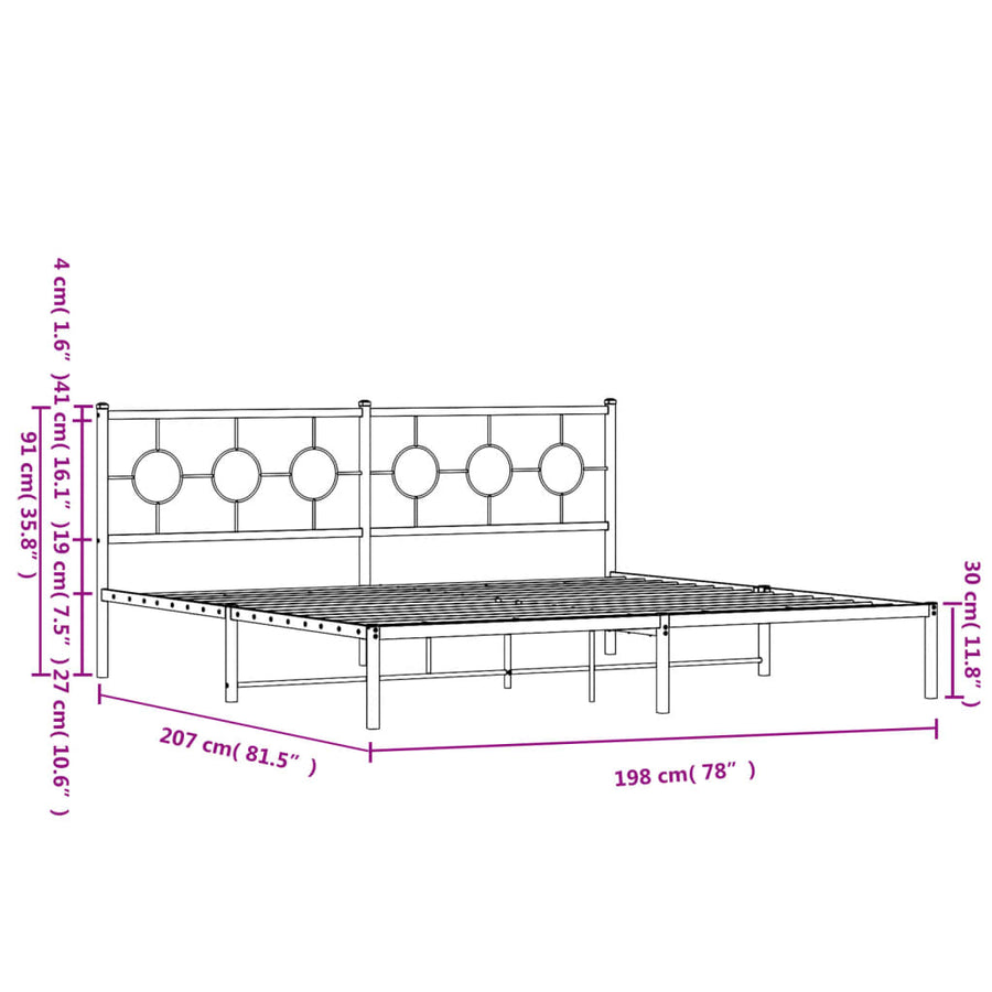 Bedframe Metaal Zwart 193 x 203 cm met hoofdbord