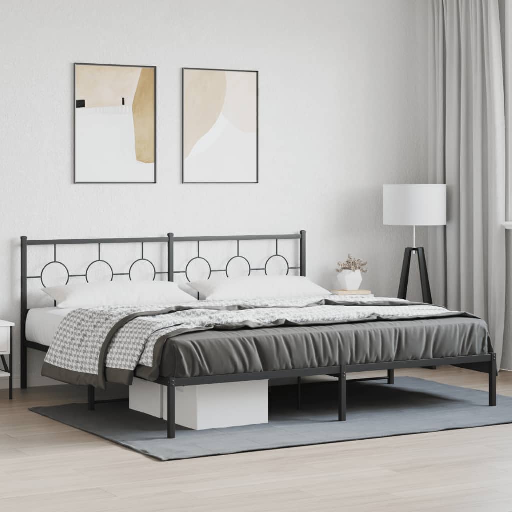 Bedframe Metaal 200X200 Cm Zwart 200 x 200cm met hoofdbord