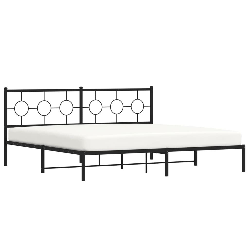 Bedframe Metaal 200X200 Cm Zwart 200 x 200cm met hoofdbord