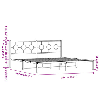 Bedframe Metaal 200X200 Cm Zwart 200 x 200cm met hoofdbord