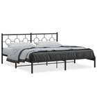 Bed frame with headboard metal black 200x200 cm