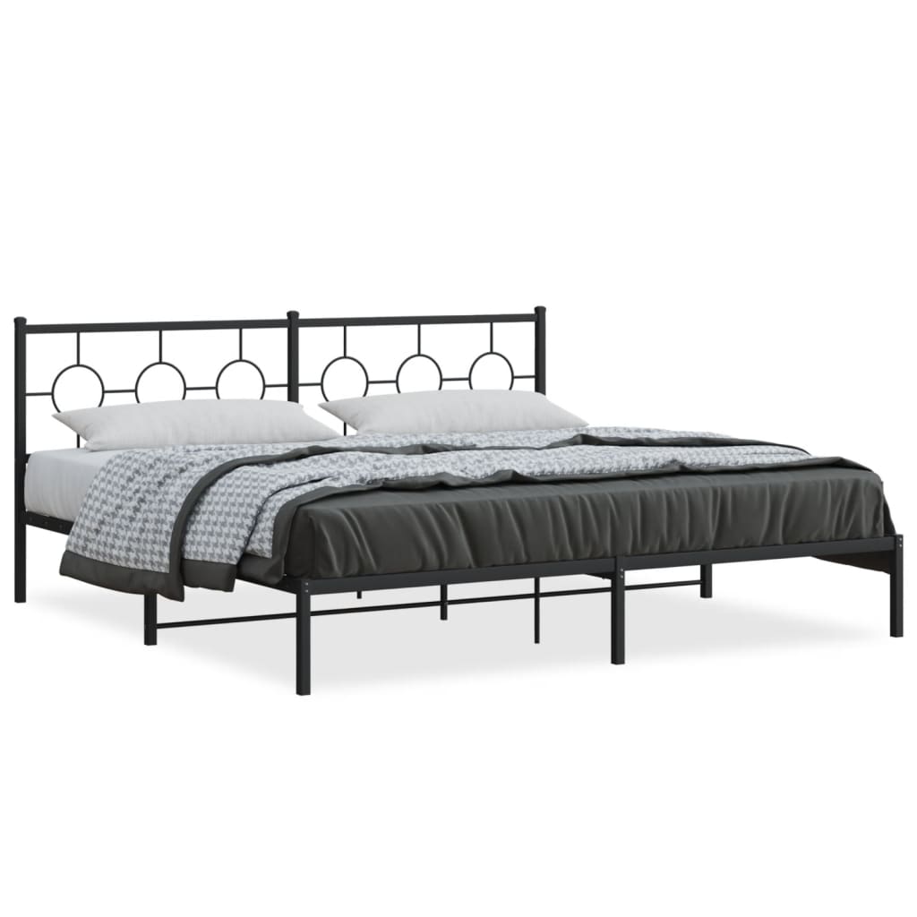 Bedframe Metaal 200X200 Cm Zwart 200 x 200cm met hoofdbord