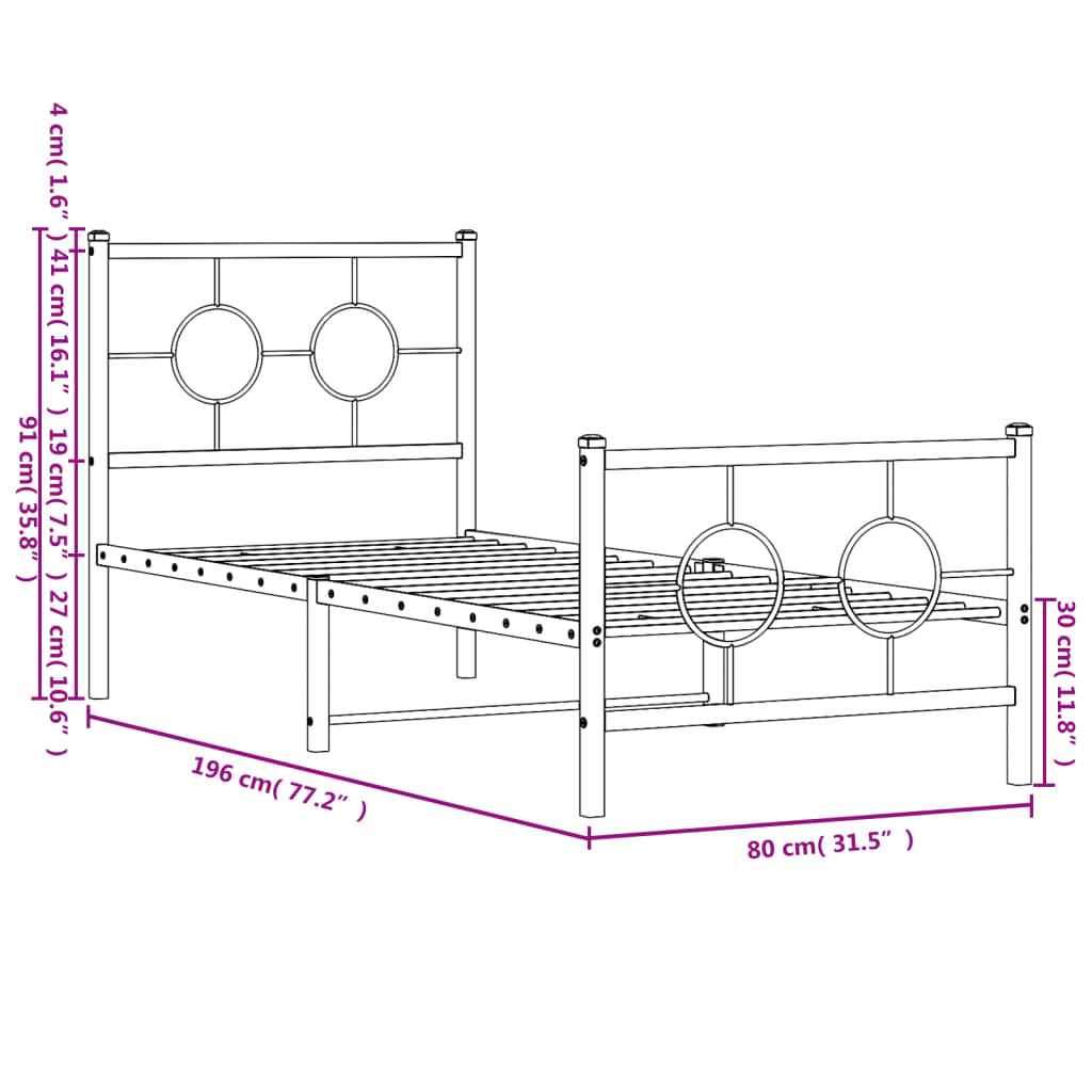 Bedframe Met Hoofd- En Voeteneinde Metaal 75 x 190 cm Zwart
