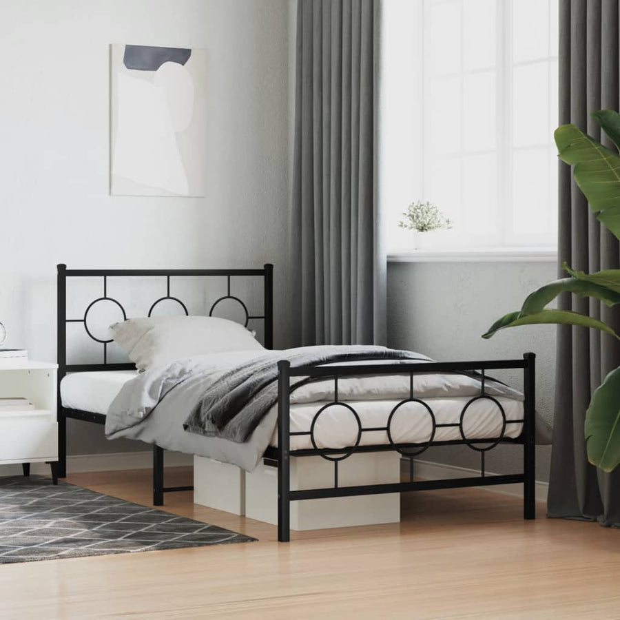 Bedframe Met Hoofd- En Voeteneinde Metaal Zwart 100 x 190 cm met hoofdbord & voetbord