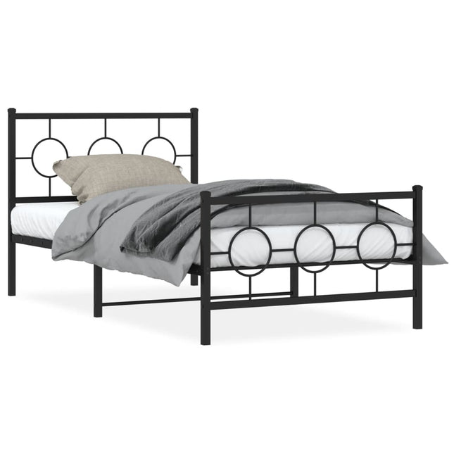 Bedframe Met Hoofd- En Voeteneinde Metaal Zwart 100 x 200 cm met hoofdbord & voetbord