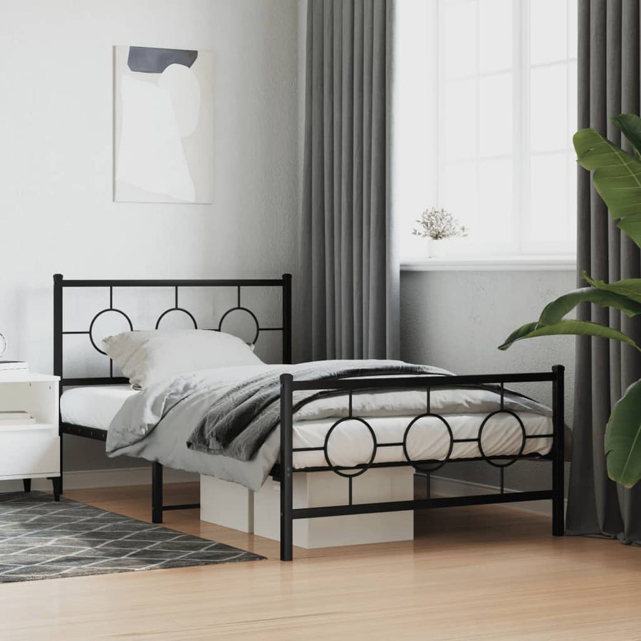 Bedframe Met Hoofd- En Voeteneinde Metaal Zwart 107 x 203 cm met hoofdbord & voetbord