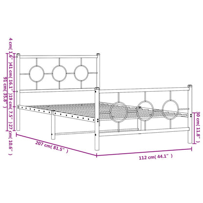 Bedframe Met Hoofd- En Voeteneinde Metaal Zwart 107 x 203 cm met hoofdbord & voetbord