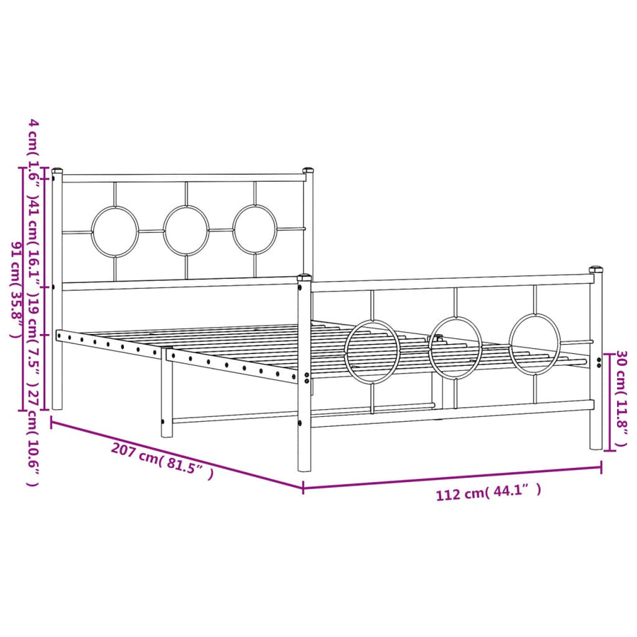Bedframe Met Hoofd- En Voeteneinde Metaal Zwart 107 x 203 cm met hoofdbord & voetbord