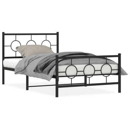 Bedframe Met Hoofd- En Voeteneinde Metaal Zwart 107 x 203 cm met hoofdbord & voetbord
