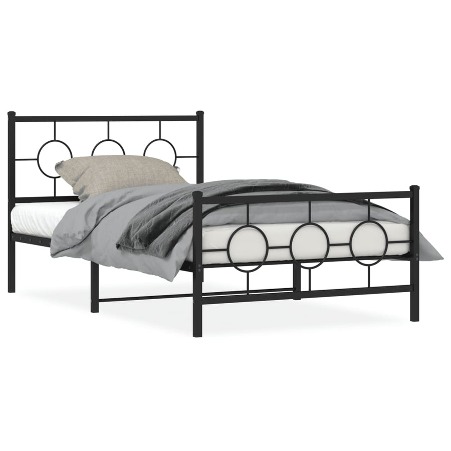 Bedframe Met Hoofd- En Voeteneinde Metaal Zwart 107 x 203 cm met hoofdbord & voetbord
