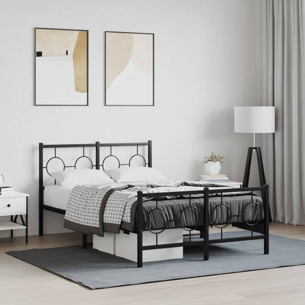 Bedframe Met Hoofd- En Voeteneinde Metaal Zwart 120 x 190 cm met hoofdbord & voetbord