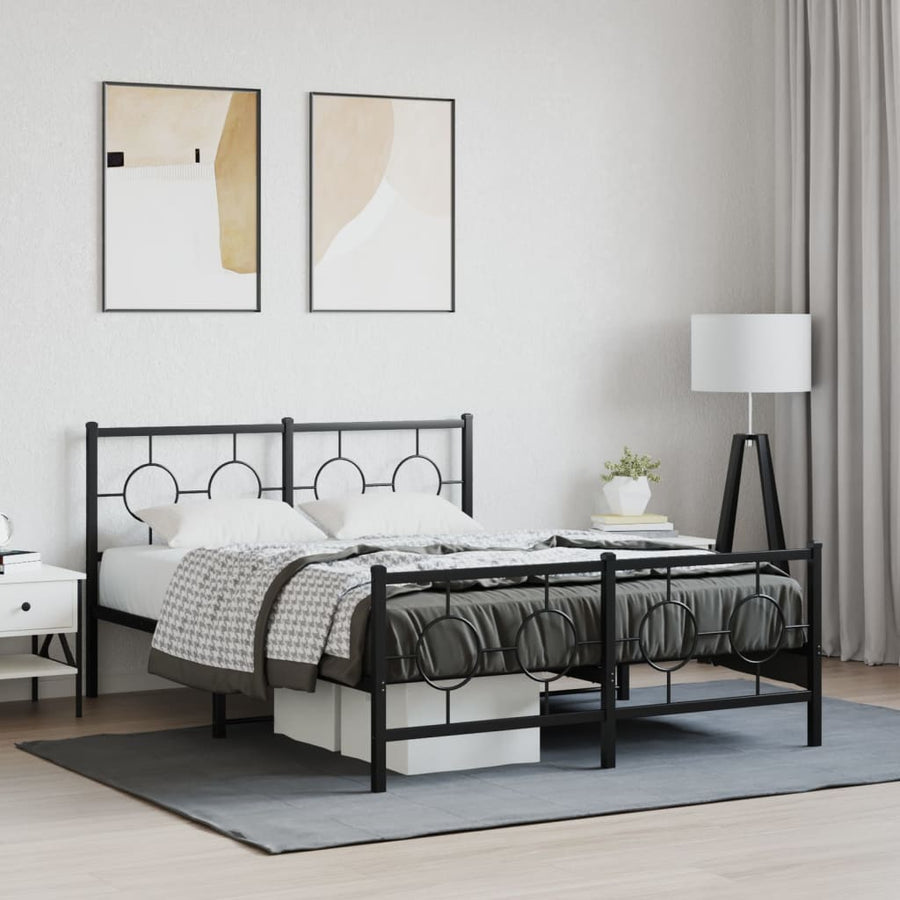 Bedframe Met Hoofd- En Voeteneinde Metaal Zwart 135 x 190 cm met hoofdbord & voetbord