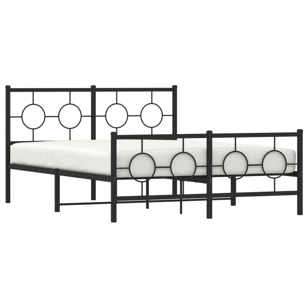 Bedframe Met Hoofd- En Voeteneinde Metaal Zwart 135 x 190 cm met hoofdbord & voetbord