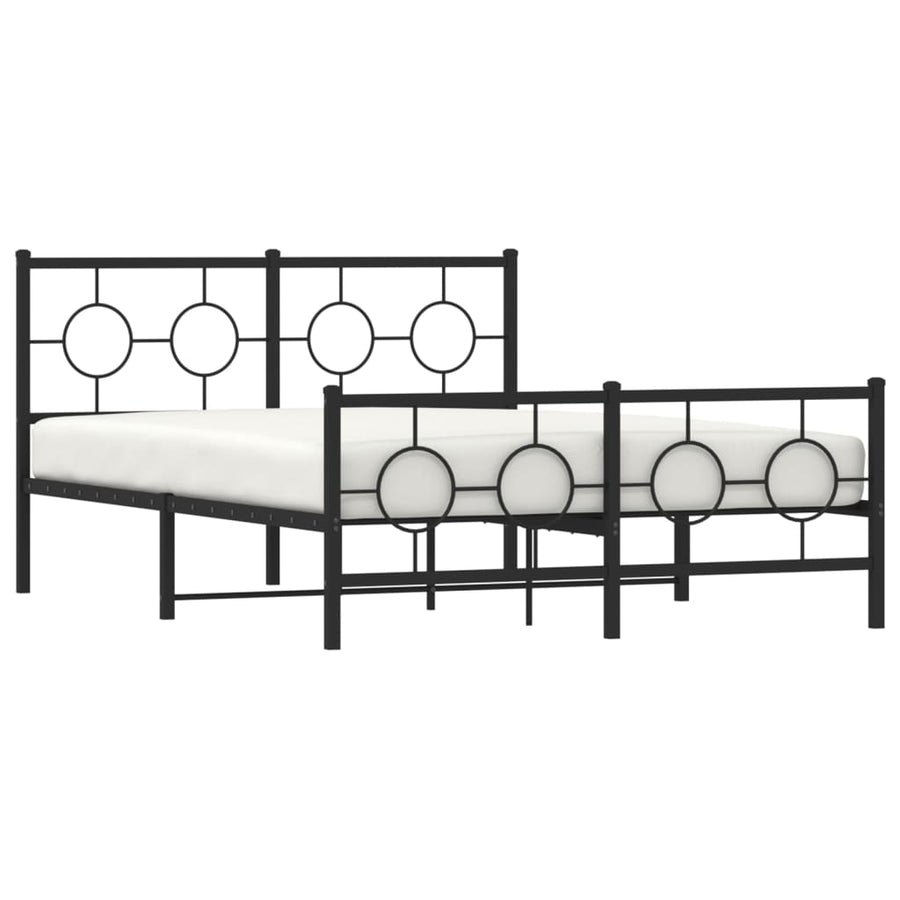Bedframe Met Hoofd- En Voeteneinde Metaal Zwart 135 x 190 cm met hoofdbord & voetbord