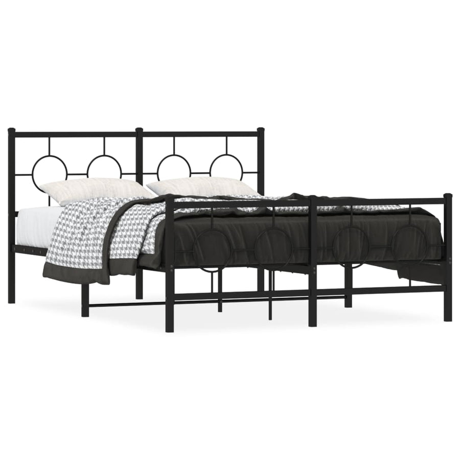 Bedframe Met Hoofd- En Voeteneinde Metaal Zwart 135 x 190 cm met hoofdbord & voetbord