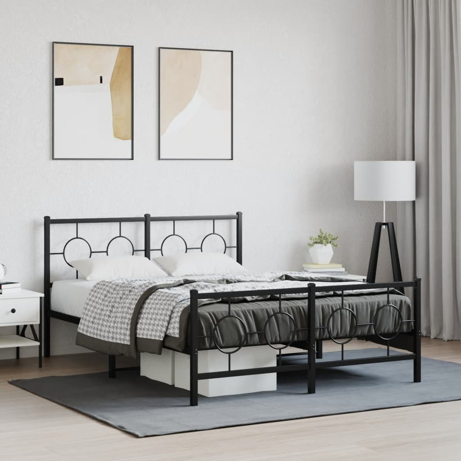 Bedframe Met Hoofd- En Voeteneinde Metaal Zwart 140 x 190 cm met hoofdbord & voetbord
