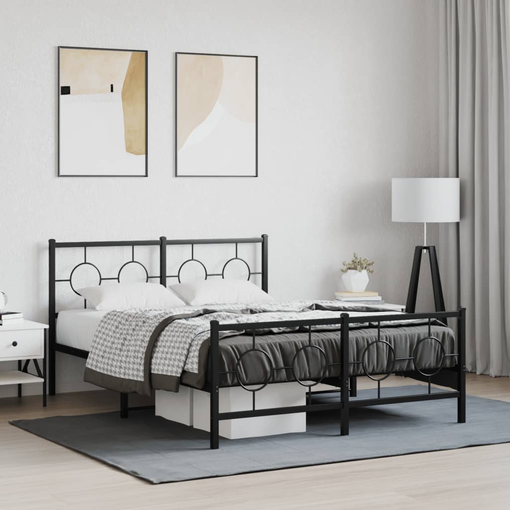 Bedframe Met Hoofd- En Voeteneinde Metaal Zwart 140 x 200 cm met hoofdbord & voetbord