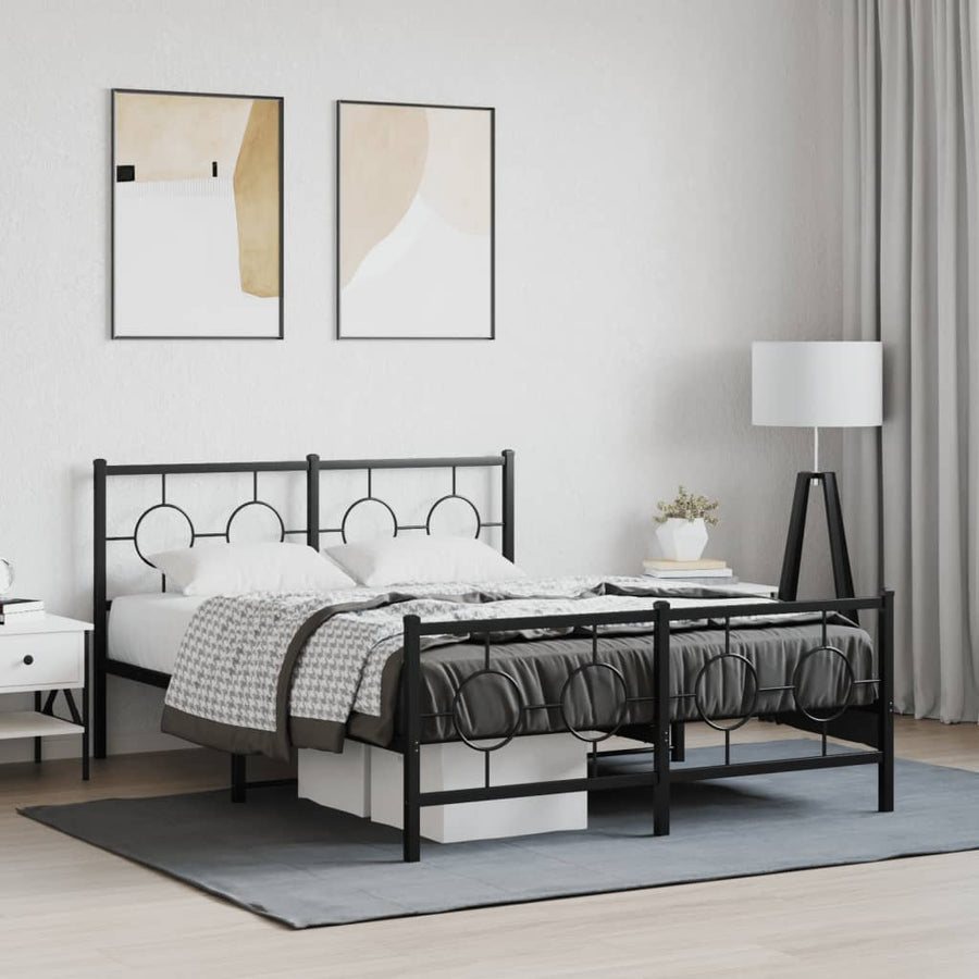 Bedframe Met Hoofd- En Voeteneinde Metaal Zwart 140 x 200 cm met hoofdbord & voetbord