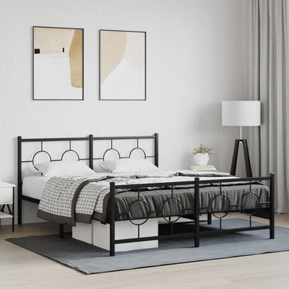 Bedframe Met Hoofd- En Voeteneinde Metaal Zwart 150 x 200 cm met hoofdbord & voetbord
