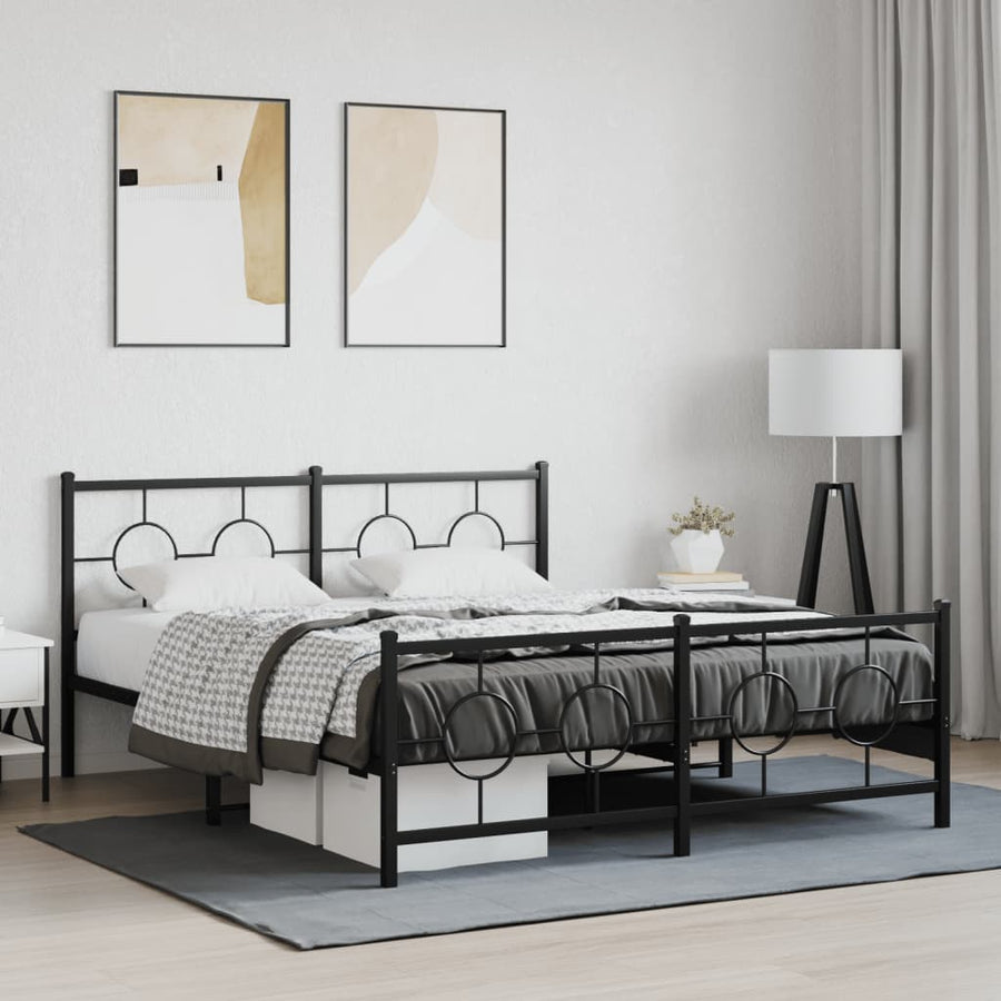 Bedframe Met Hoofd- En Voeteneinde Metaal Zwart 150 x 200 cm met hoofdbord & voetbord