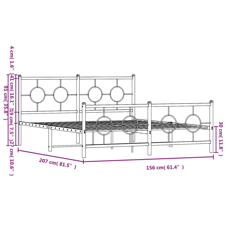 Bedframe Met Hoofd- En Voeteneinde Metaal Zwart 150 x 200 cm met hoofdbord & voetbord