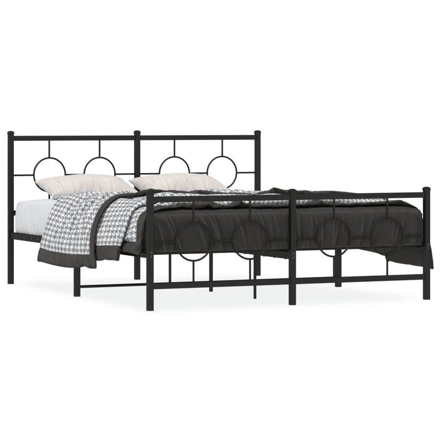 Bedframe Met Hoofd- En Voeteneinde Metaal Zwart 150 x 200 cm met hoofdbord & voetbord