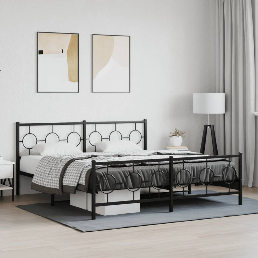 Bedframe Met Hoofd- En Voeteneinde Metaal Zwart 183 x 213 cm met hoofdbord & voetbord