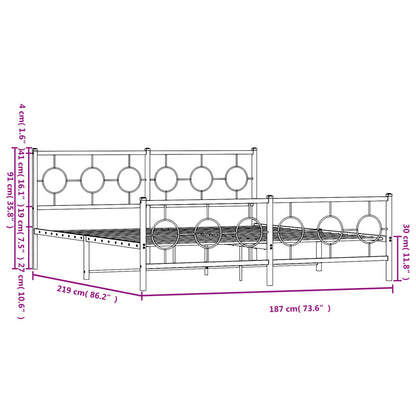 Bedframe Met Hoofd- En Voeteneinde Metaal Zwart 183 x 213 cm met hoofdbord & voetbord