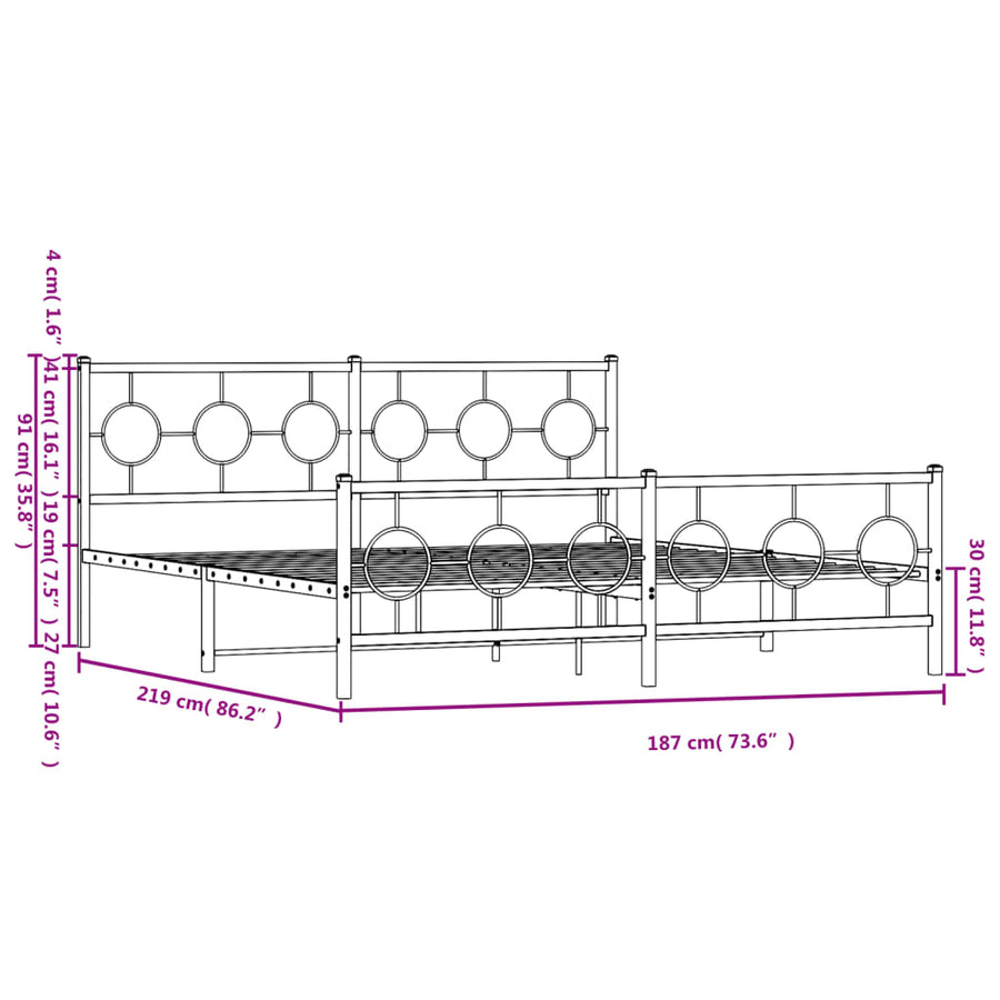 Bedframe Met Hoofd- En Voeteneinde Metaal Zwart 183 x 213 cm met hoofdbord & voetbord