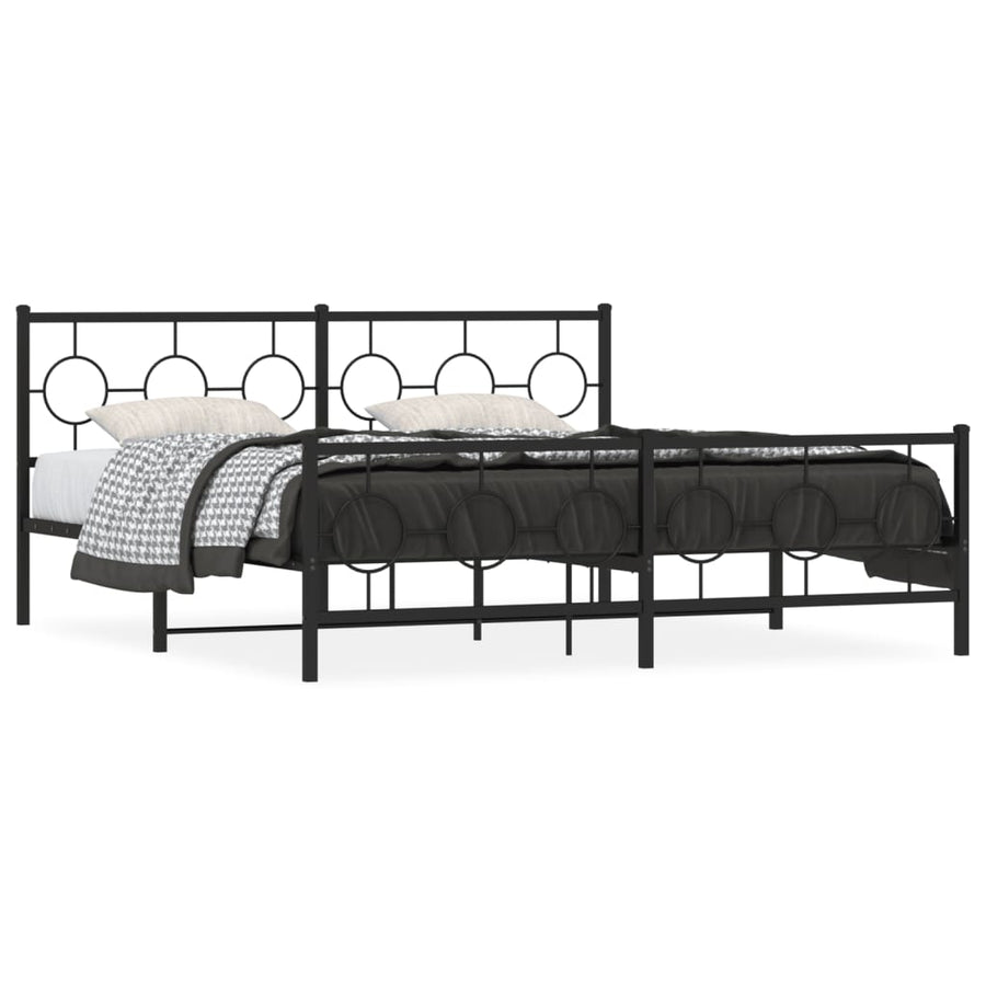 Bedframe Met Hoofd- En Voeteneinde Metaal Zwart 183 x 213 cm met hoofdbord & voetbord