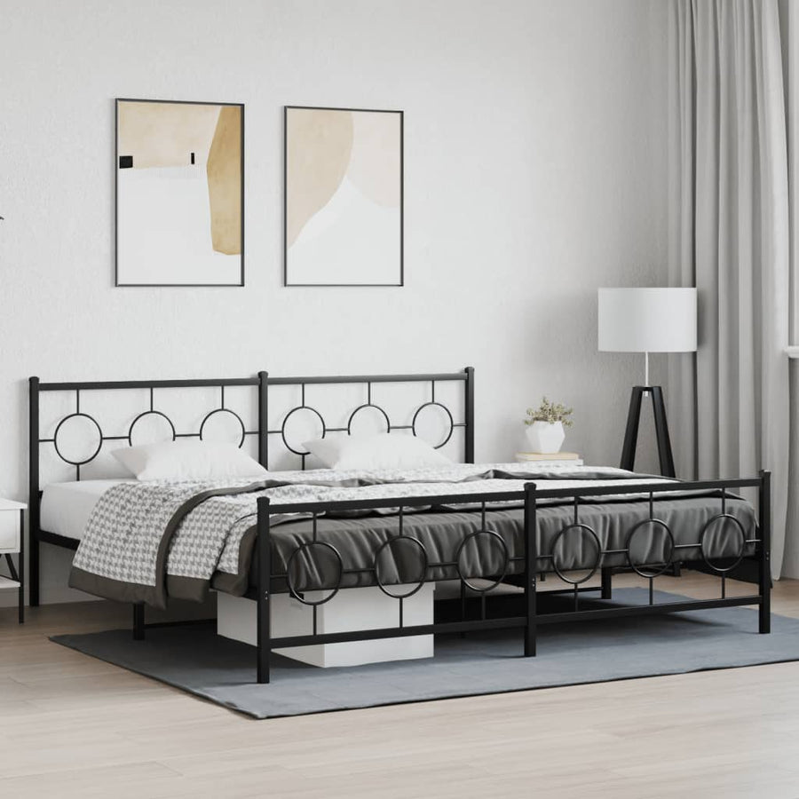 Bedframe Met Hoofd- En Voeteneinde Metaal Zwart 193 x 203 cm met hoofdbord & voetbord