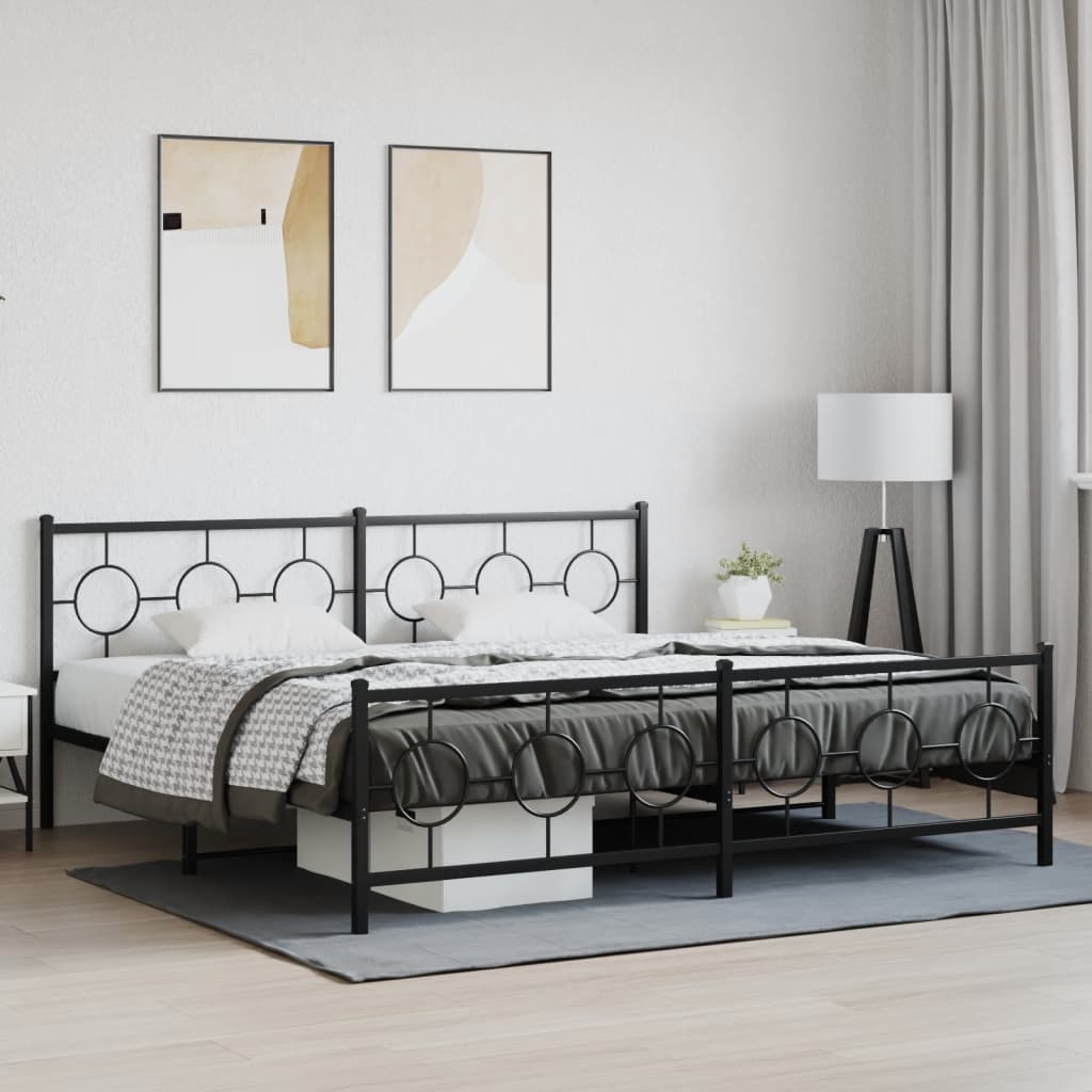 Bedframe met hoofd- en voeteneinde metaal zwart 200x200 cm