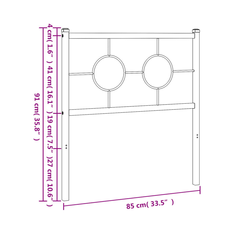 Hoofdbord Metaal Zwart 80 cm