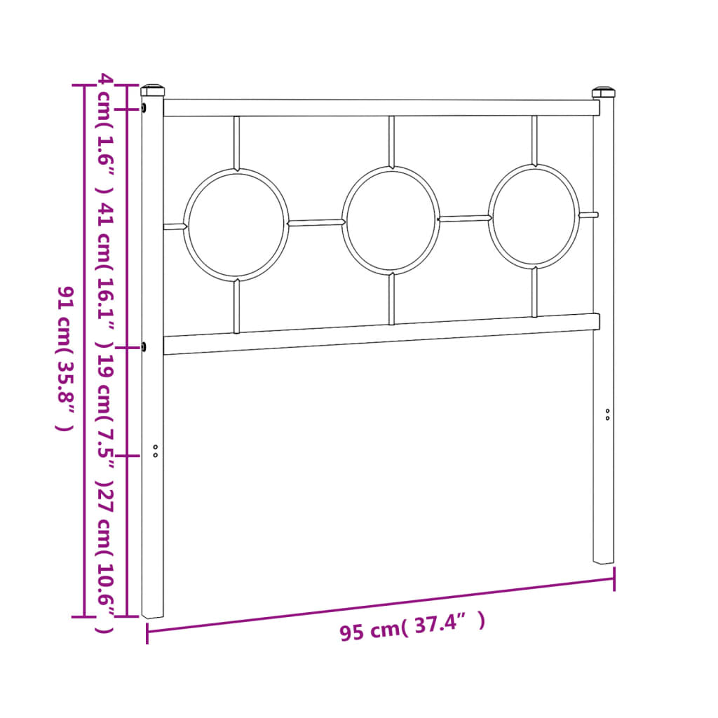 Hoofdbord Metaal Zwart 90 cm