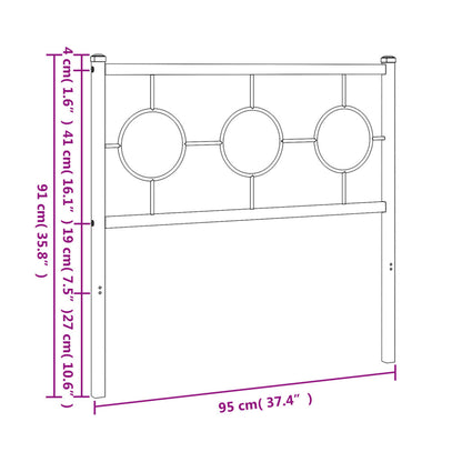 Hoofdbord Metaal Zwart 90 cm