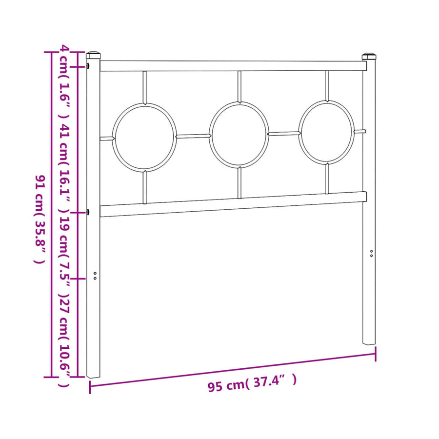Hoofdbord Metaal Zwart 90 cm