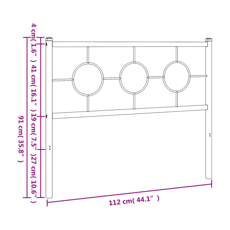 Hoofdbord 107 cm metaal zwart