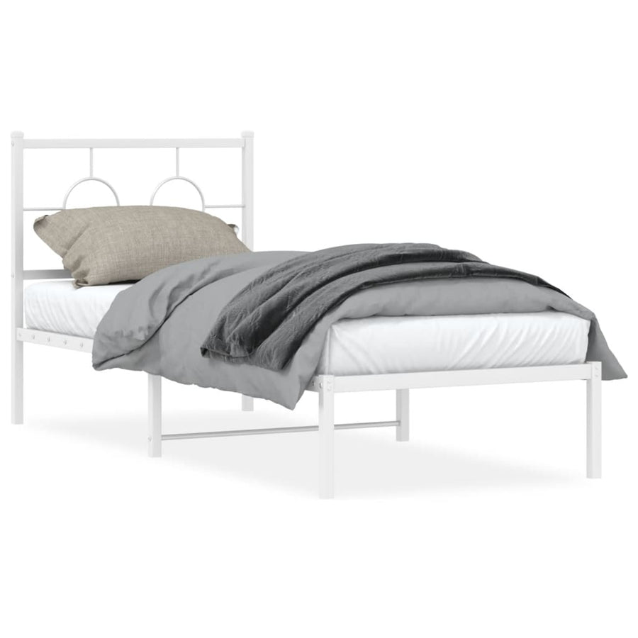 Bedframe met hoofdbord zonder matras metaal wit 75x190 cm